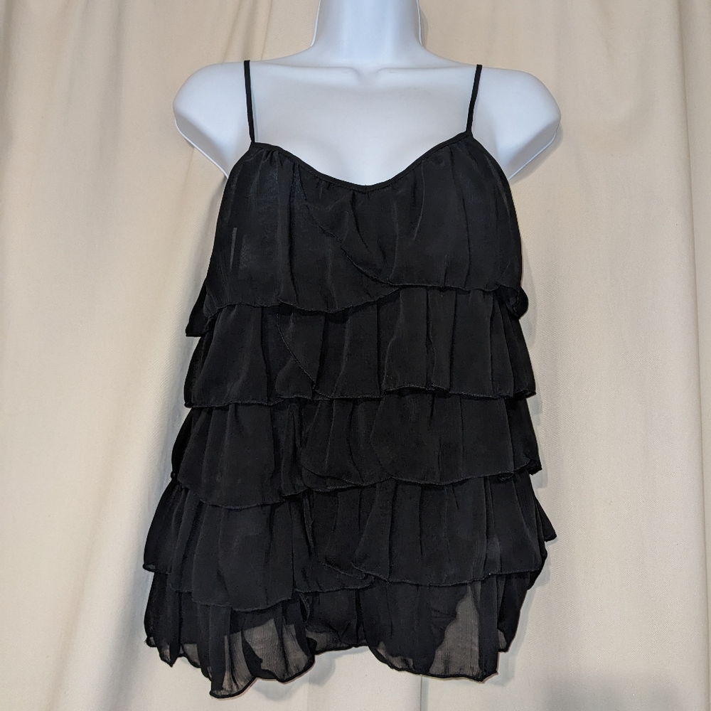 H&M black tiered Ruffle Layered Chiffon tank Top 6 - Picture 1 of 4